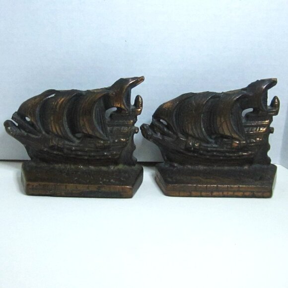 Create A Nautical Book Nook/Shelf Display Hangable Sail Ship Cast Metal Bookends - Picture 3 of 13